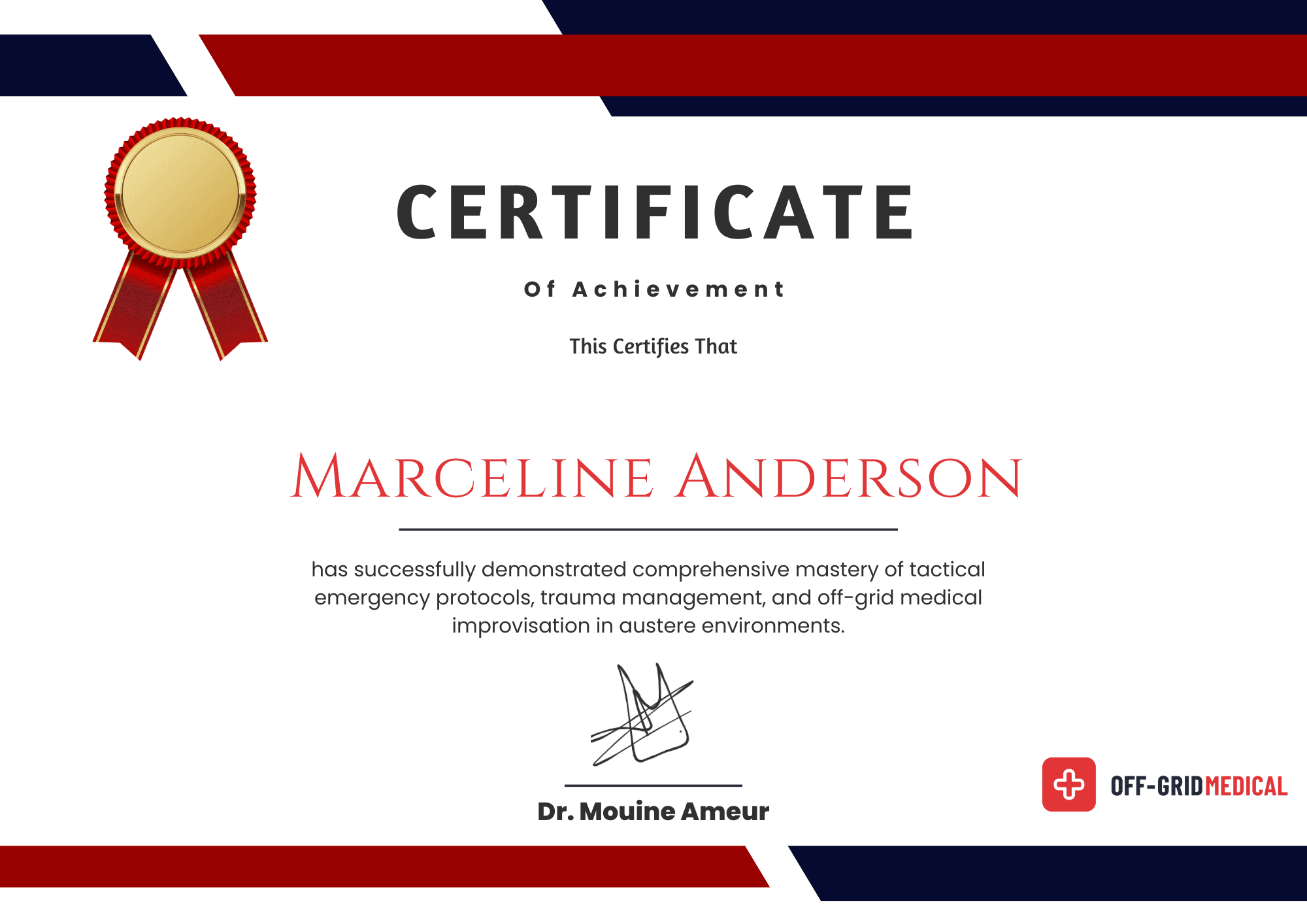 Sample of the Off-Grid Medical Care certification